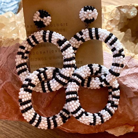 NWT Anthropologie Deepa Beaded White Hoop Chandeliers - Picture 5 of 10